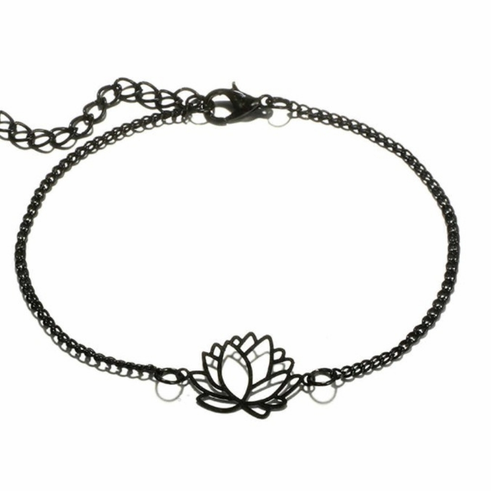 NEW 4 pc Black Boho Lotus Adjustable Bracelet Set - Picture 12 of 16